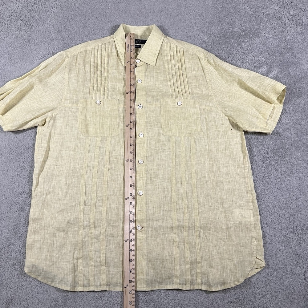 Nat Nast Shirt Mens Large Yellow Linen Button Up Short Sleeve Beach Preppy - Picture 7 of 12
